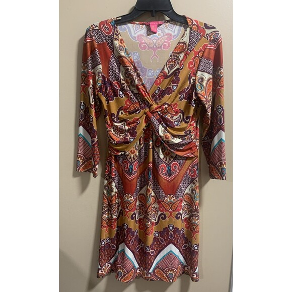 Sunny Leigh Dress Women's SMALL Paisley Print 3 Quarter Sleeve - Picture 1 of 5